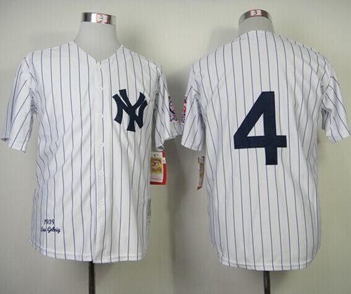 Mitchelland Ness 1939 Yankees #4 Lou Gehrig White Throwback Stitched MLB Jersey - Click Image to Close